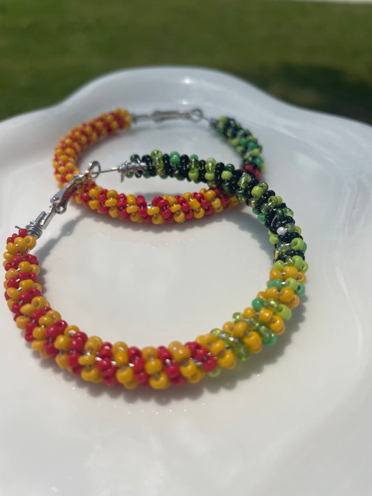 Beaded hoop wire wrapped medium size earrings