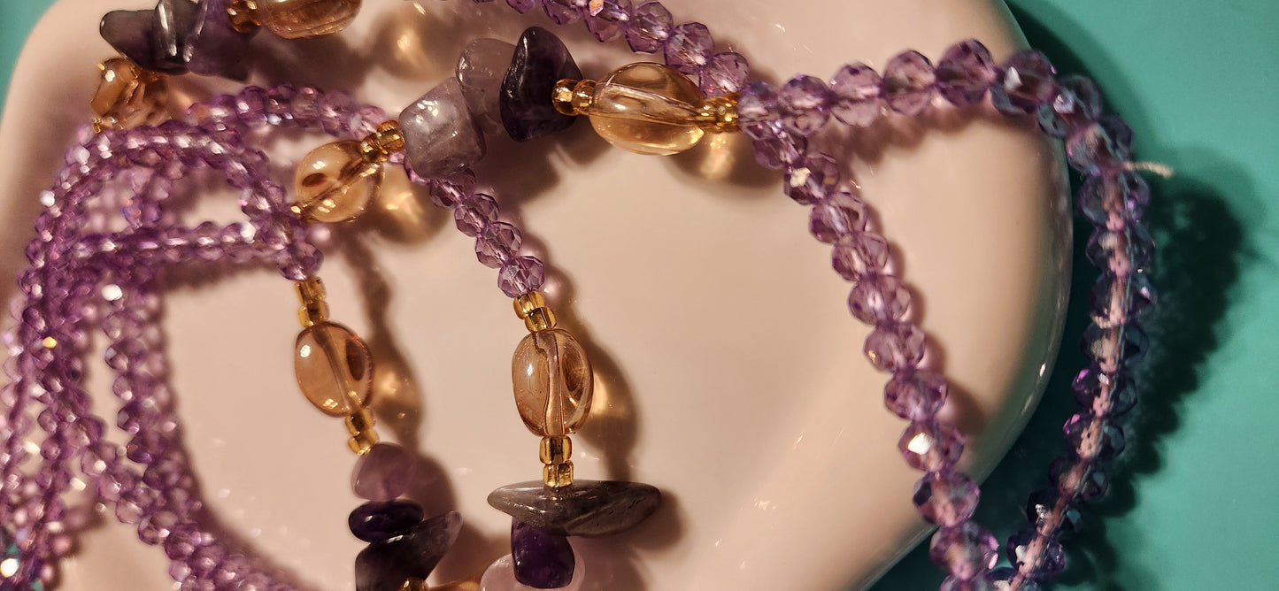Sunstone Serenity is her name is it purple, : Incorporates the warm, translucent beads and a calming feel.