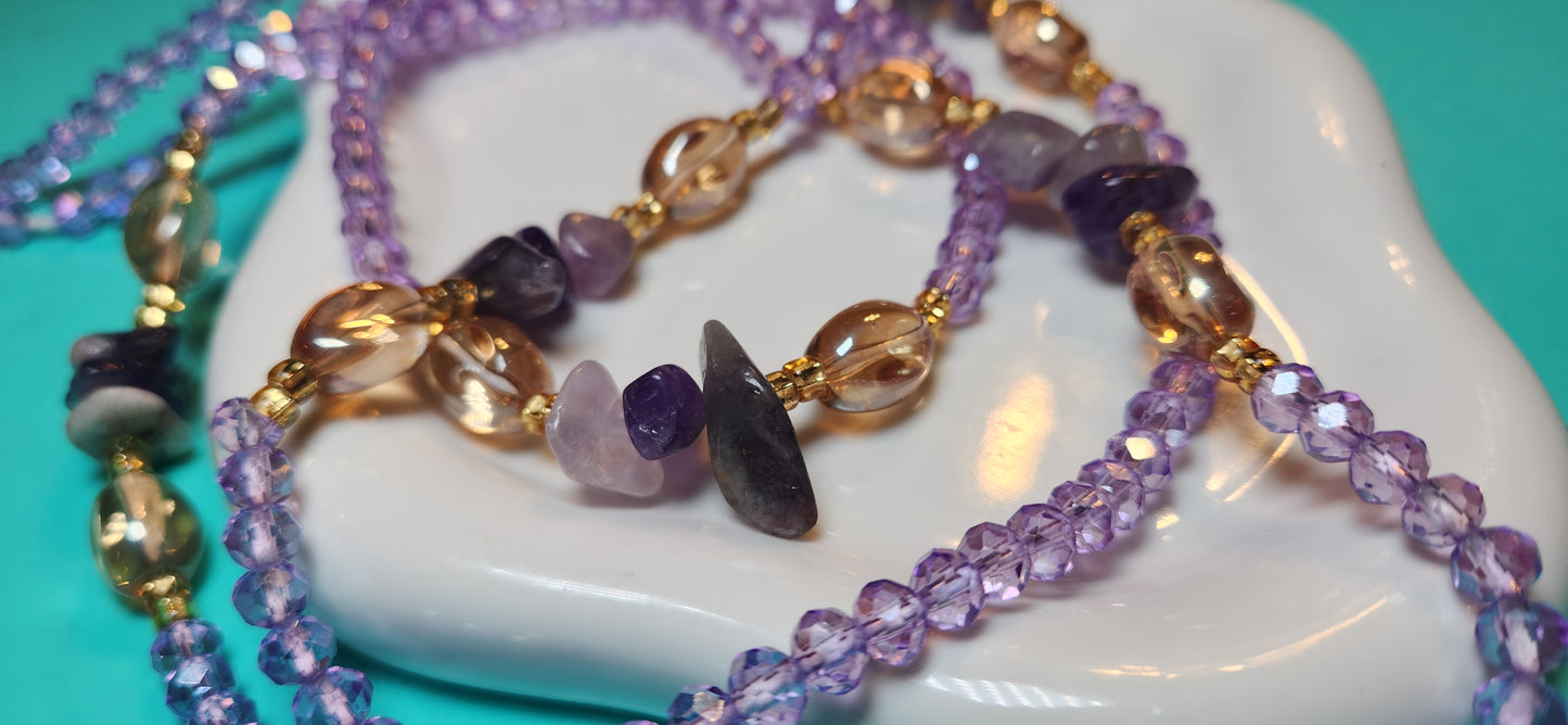 Sunstone Serenity is her name is it purple, : Incorporates the warm, translucent beads and a calming feel.