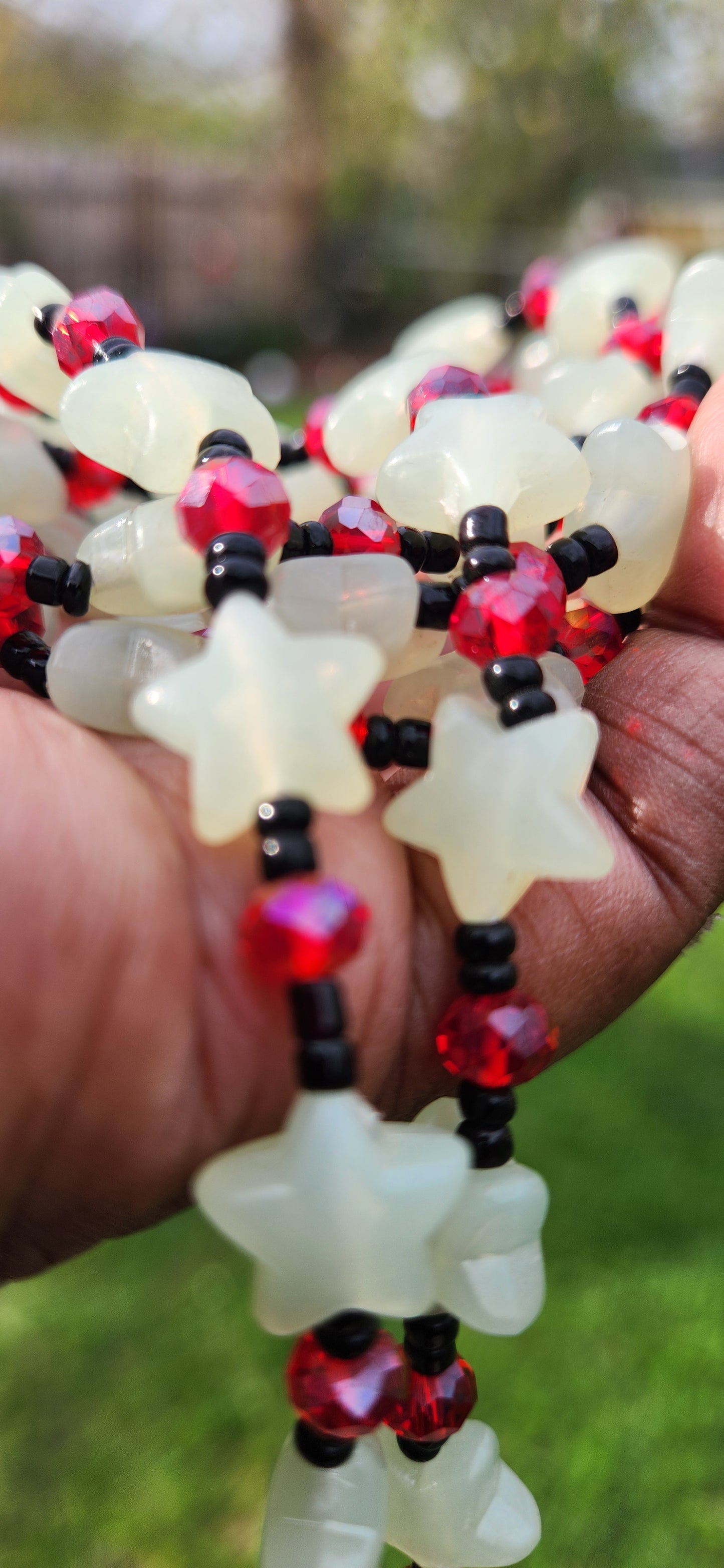Crystal waist beads red and black glow in the dark traditional tie on strand