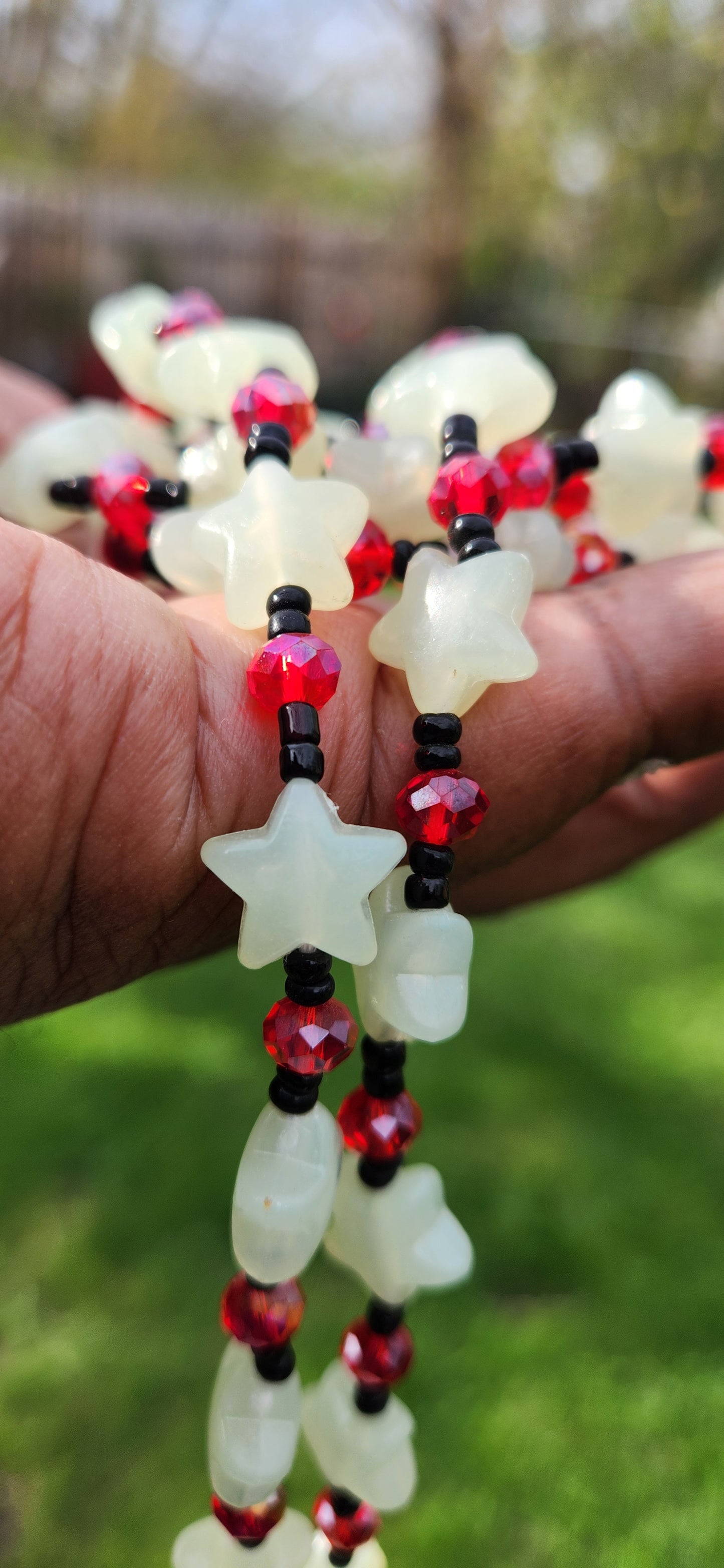 Crystal waist beads red and black glow in the dark traditional tie on strand