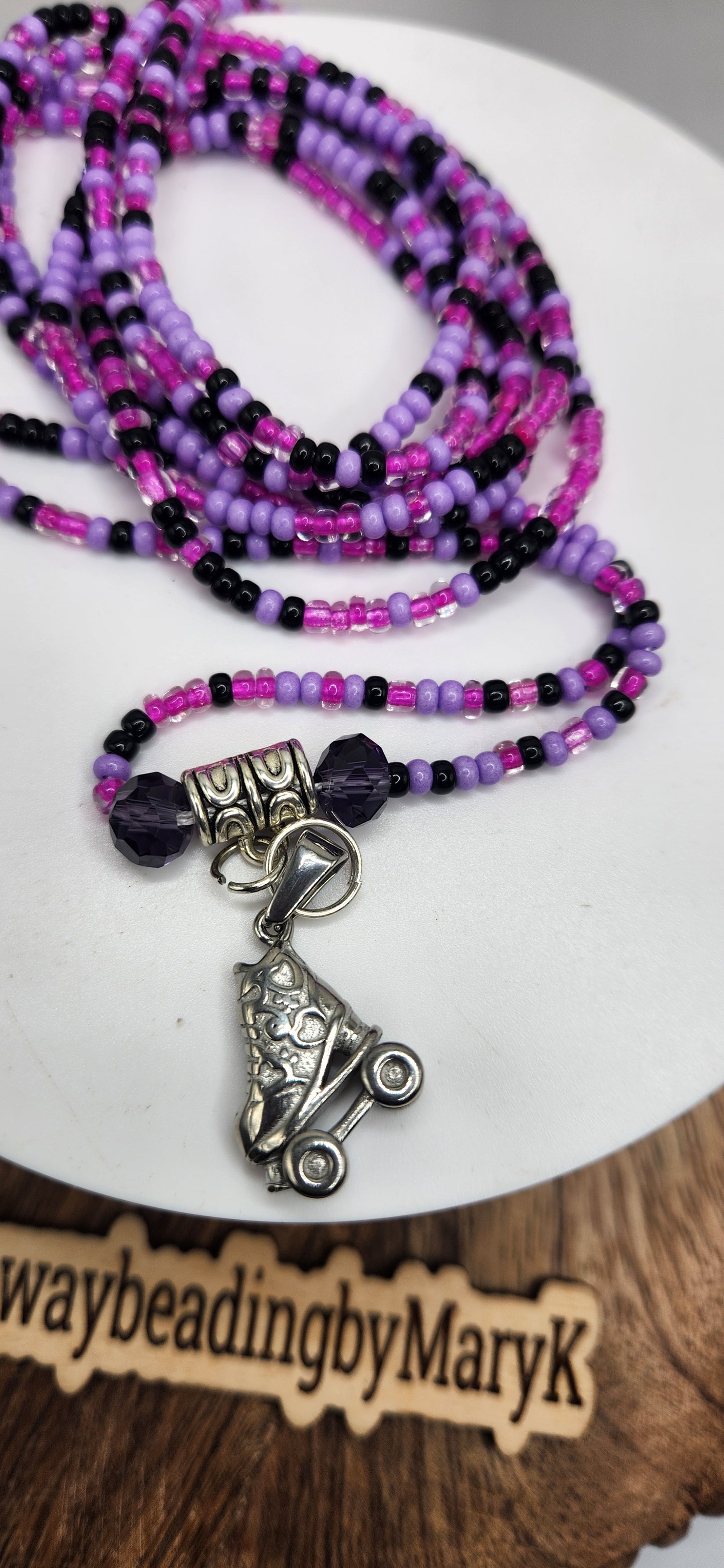 Crystal waist beads purple mixed colors traditional tie-on strand.