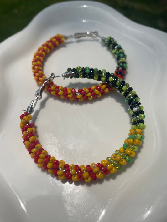 Beaded hoop wire wrapped medium size earrings