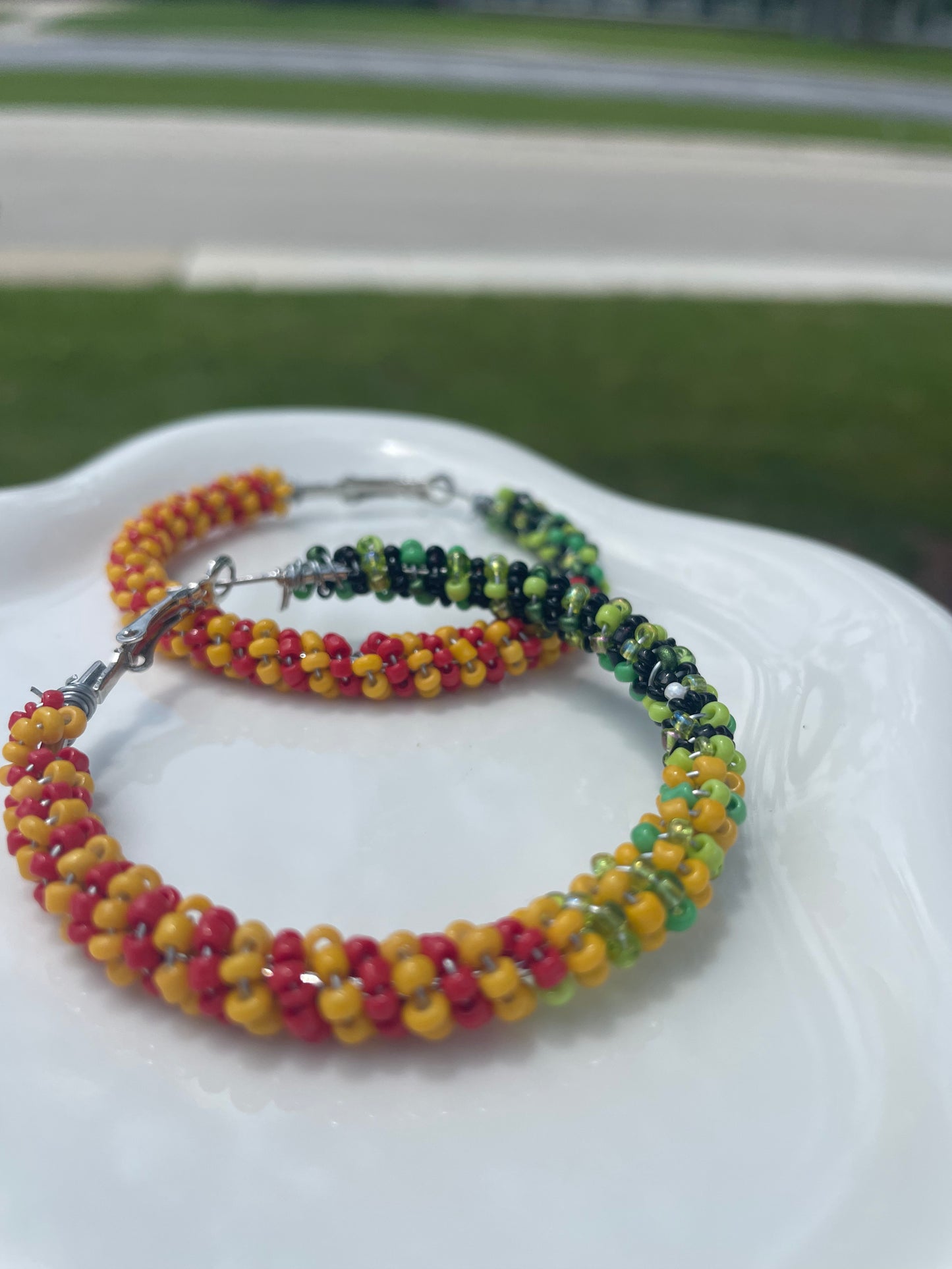 Beaded hoop wire wrapped medium size earrings