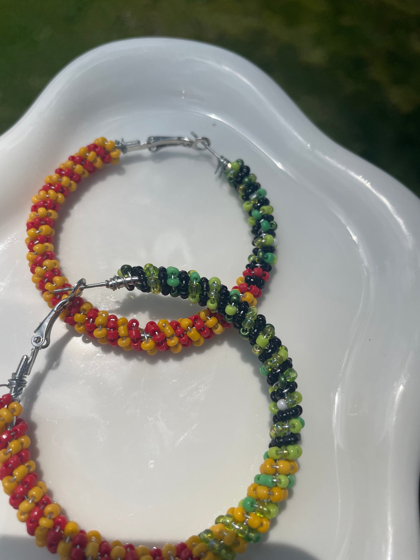 Beaded hoop wire wrapped medium size earrings