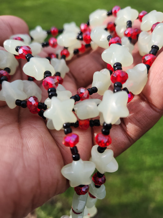 Crystal waist beads red and black glow in the dark traditional tie on strand