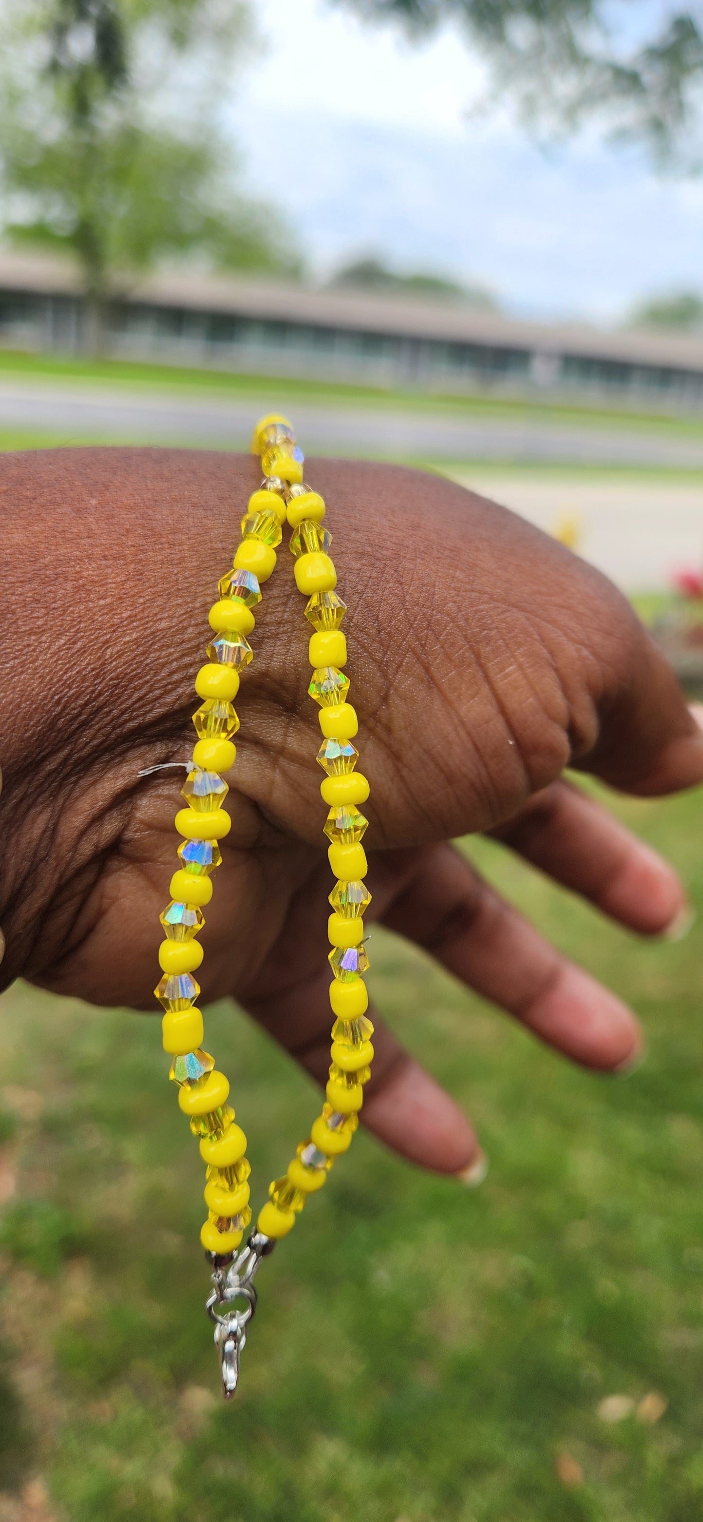 Yellow crystal beaded Custom made hand adornments jewelry