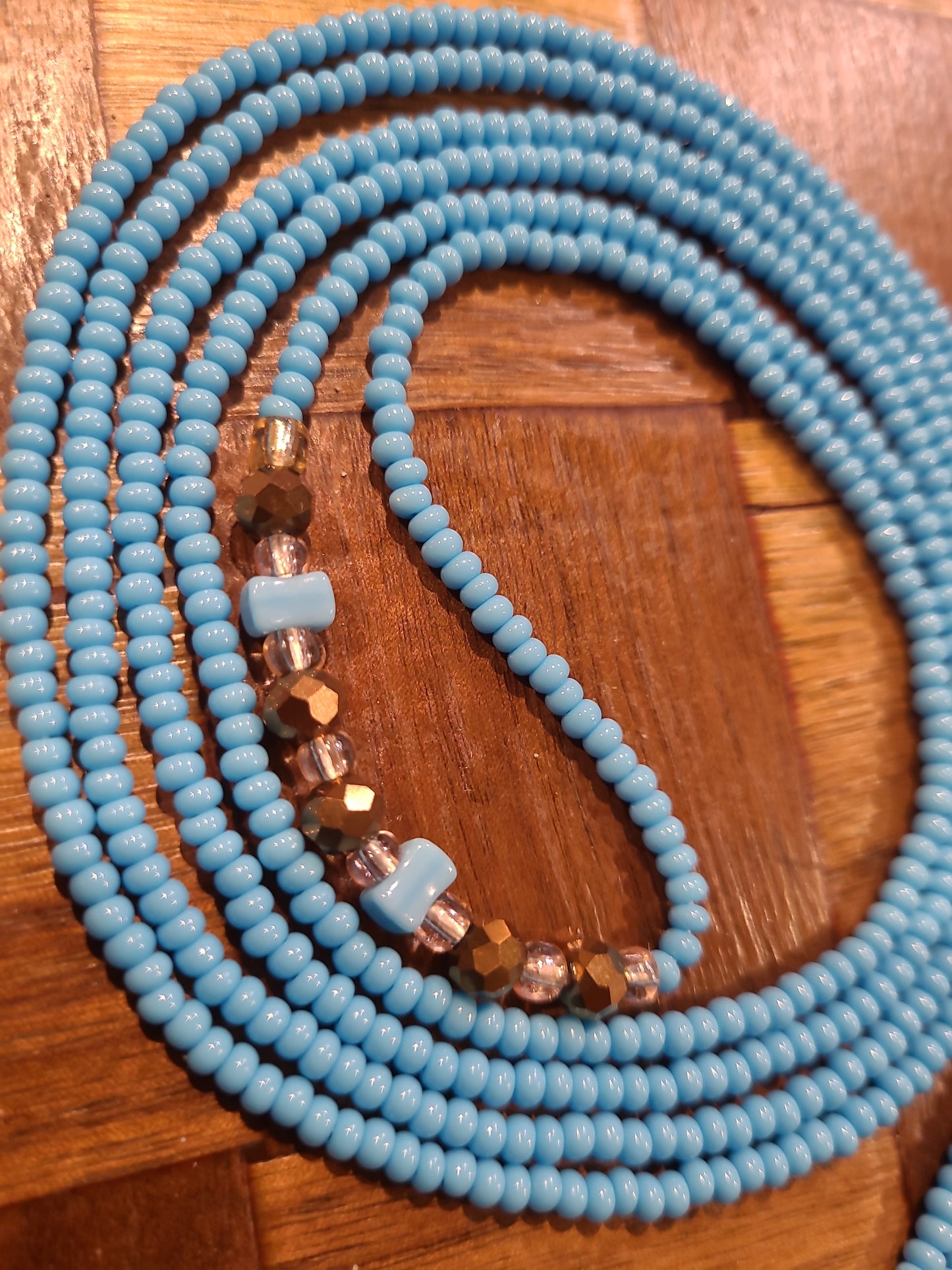 Azure Serenity tie on waistbeads.