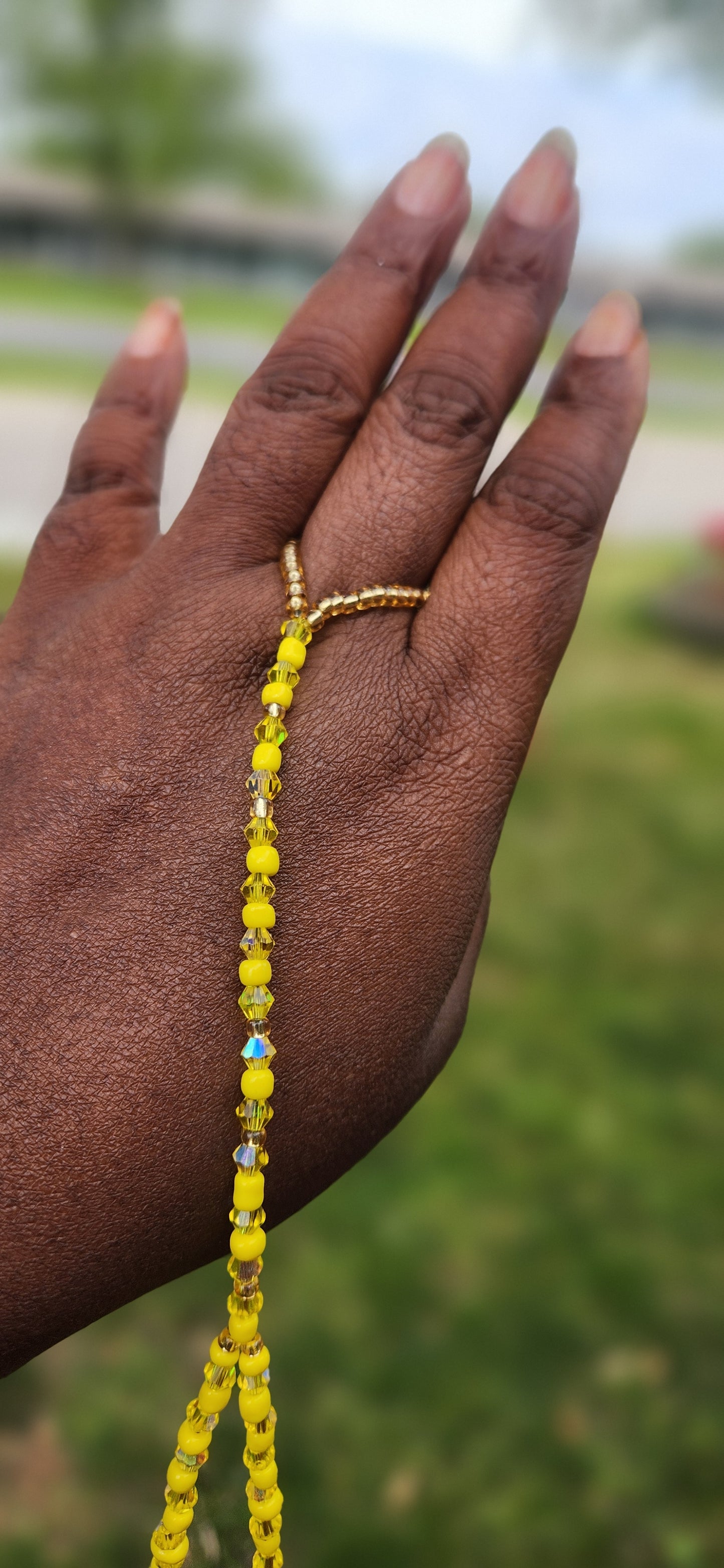 Yellow crystal beaded Custom made hand adornments jewelry