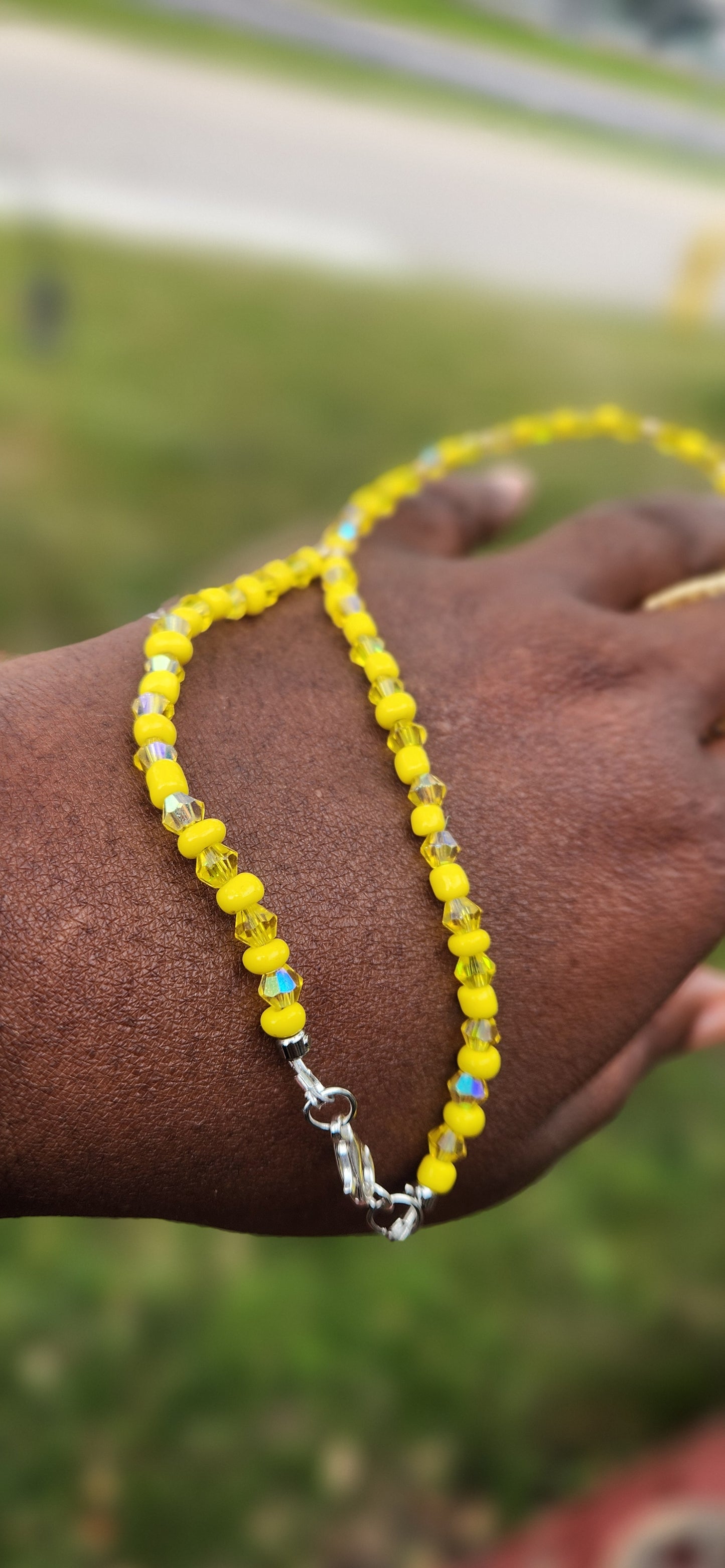Yellow crystal beaded Custom made hand adornments jewelry