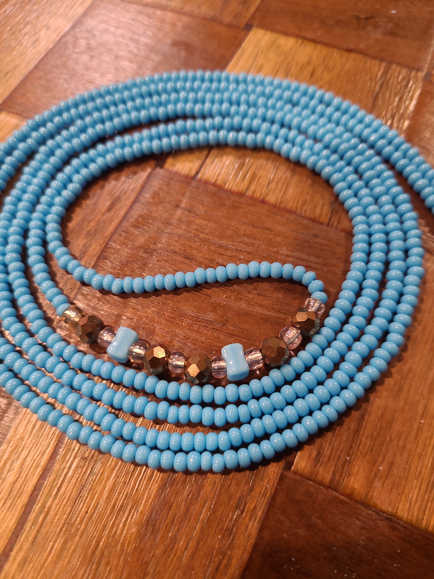 Azure Serenity tie on waistbeads.