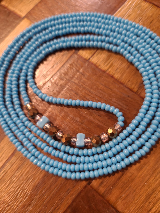 Azure Serenity tie on waistbeads.