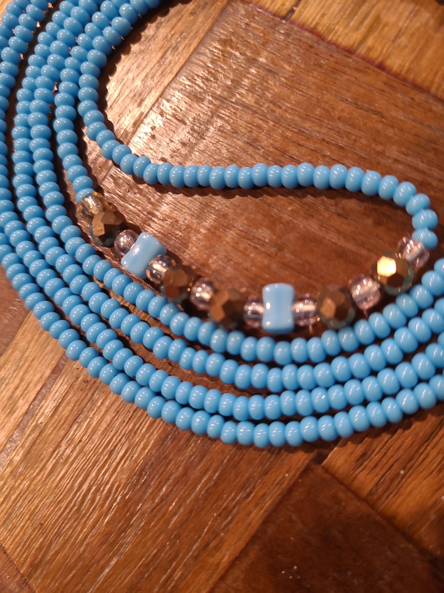 Azure Serenity tie on waistbeads.